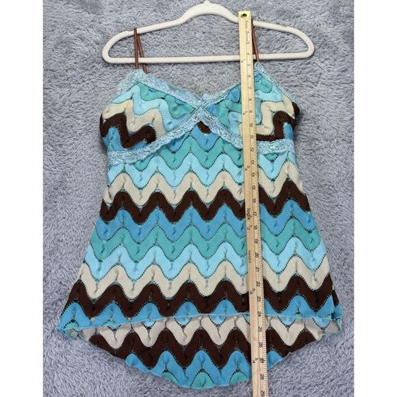 Vtg 90s Y2k Rampage Large Tank Top Babydoll Crocheted Blue Green 70's Lace Fariy - Picture 7 of 12